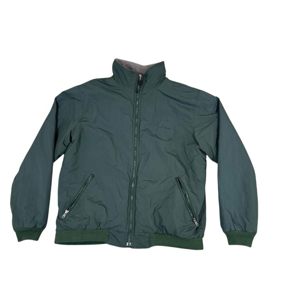 LL Bean Warm-up Jacket Mens XL Dark Green Fleece Lined Full Zip Nylon Bomber